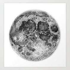 an image of the moon in black and white art print