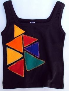 a black tank top with colorful triangles on it