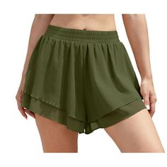 Asklazy 3 Layer Women's Chiffon Shorts: your ultimate trendy summer must-have! Size: L.  Color: Green.  Gender: female.  Age Group: adult. Flowy Athletic Shorts, Womens Sweat Shorts, Bottom Workout, Chiffon Shorts, Athletic Workout, Summer Workout, Flowy Shorts, Athlete Workout, Workout Running