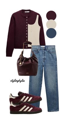 Burgundy Tank Top Outfit Fall, Burgundy On Burgundy Outfit, Burgundy Color Pairing, Plum Jacket Outfit, Burgundy And Light Blue Outfit, Monochromatic Outfit Burgundy, Burgundy T Shirt Outfit, Monochrome Burgundy Outfit, Maroon Tshirt Outfit