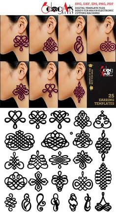 various images of different designs on the side of a woman's face and ear