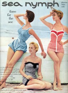 Vintage Bathing Suits 1950s, Vintage Inspired Bathing Suits, 1950s Bathing Suits, Bathing Suit For Women, Gingham Swimsuit, Tippi Hedren, Vintage Gingham, Vogue Vintage