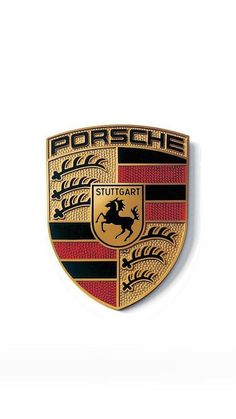 a porsche emblem is shown on a white background with red and black trimmings