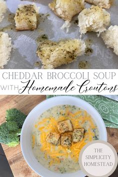 cheddar broccoli soup with homemade croutons