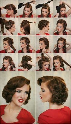 Retro Curls Hairstyle Tutorial. This is so fabulous! If my hair would look like this as a bob I would cut in now!!! Cabelo Pin Up, Retro Hairstyles Tutorial, 1930s Hair, Sanggul Modern, Vintage Hairstyles Tutorial, 50s Hairstyles, Easy Updo Hairstyles, Pin Up Hair, Hair And Beauty