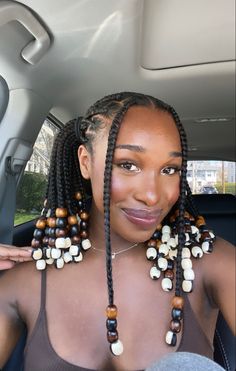 Beads On Braids Black Women, Low Braided Pigtails Black Women, Natural Hair Beads Styles, Protective Styles With Beads, Bead Hairstyles Black Women, Short Protective Styles For Black Women, Twists With Beads Natural Hair, Knotless Braid With Beads, Cute Braids With Beads