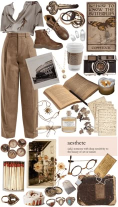 Cartographer Aesthetic Outfit, Paleontologist Aesthetic Outfit, College Core Aesthetic Outfits, Paleocore Outfit, Paleocore Aesthetic, Art College Outfit, Dragoncore Aesthetic Outfits, Archeology Aesthetic Outfit, Aziraphale Outfit Ideas