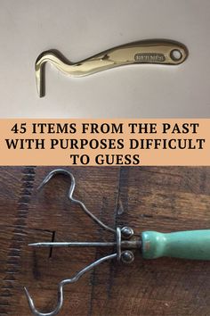 a pair of scissors with the words, 45 items from the past with purpose difficult to guess