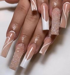 Fantastic Nail Designs For Classy Women French Tip Nails With Design Long, Different French Tip Nail Designs, Long French Nail Designs, Bday Nails Ideas Coffin, Cute Long Nail Designs, Long Nail Designs Coffin, Nail Designs In White, White Nail Designs Coffin, Cool French Tip Nail Designs