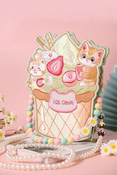 Multi-Color Ice Cream Cat Embroidery Sweet Lolita Crossbody Bag Candy Accessories, Strawberry Cat, Soft Kidcore, Cream Cat, Colorful Ice Cream, Kawaii Outfits, Sweet Clothes, Dream Bag, Ice Cream Cones