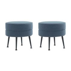 two blue stools sitting next to each other