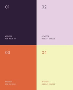 four different colors are shown in the same color scheme, each with an orange and purple background