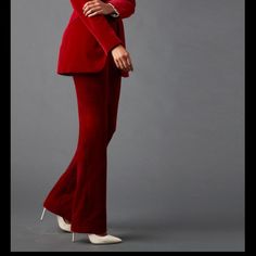 Elite Tahari Red Velvet Pants Style: Leena Pant Color: Redwood Never Been Worn Formal Red Wide Leg Bottoms, Elegant High-waisted Burgundy Pants, Elegant Burgundy Wide Leg Pants, Elegant Burgundy High-waisted Pants, Red Wide-leg Bottoms For Formal Occasions, Elegant Burgundy Trousers, Formal Red Wide-leg Pants, Burgundy Wide Leg Pants For Party, Elegant Burgundy Straight Pants