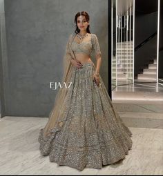 Engagement Dress For Girl, Ejaaz Couture, Silver Lehenga, Indian Wedding Reception Outfits, Engagement Dress For Bride, Baju Kahwin, Gold Lehenga, Bridal Lehenga Designs