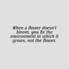 a black and white photo with the quote when a flower doesn't bloom, you fix the environment in which it grows, not the flower