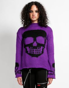 Tie Front Sweater, Skull Sweater, Goth Clothing, Purple Knit, Brandy Melville Sweaters, Tie Dye Sweater, Distressed Sweaters, Black Skull, Plaid Sweater