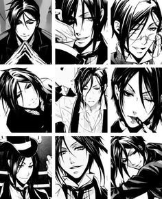 some black and white anime characters with different expressions