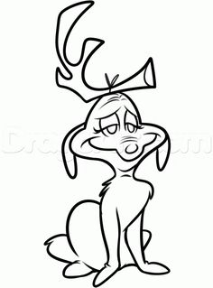 a cartoon dog with horns sitting down and looking at the viewer's eye, in black and white