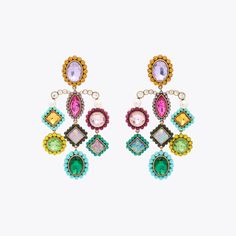 This pair of Regency Gem Earrings feature multi-colour crystals surrounded by smaller crystals or studs cascading into a drop chandelier style. Length: 3.5inchesIn the interest of hygiene, earrings are non-returnableThis product arrives in a luxury velvet pouchMaterial: BrassStyle number: 4030669429 Icons Party, Knee Boots Flat, Drop Chandelier, Micro Bags, Icon Shoes, Heel Accessories, Multicolor Earrings, Gem Earrings, Chandelier Style