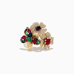 Effy 14K Yellow Gold Multi Stone Flower Ring Effy Jewelry, Multi Stone, Flower Ring, Gold Yellow, Yellow Gold, Ring, Stone, Yellow, Flowers