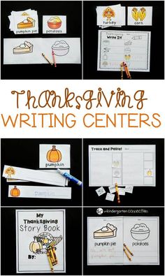 thanksgiving writing center with pumpkins and other activities