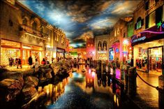 an image of a shopping mall at night