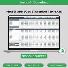 an image of a laptop screen with the text, profits and loss statement template