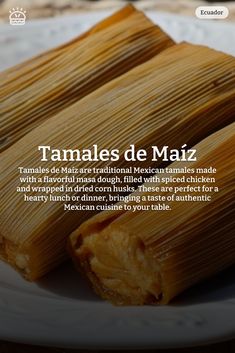 tamales de maiz on a plate with the caption'tamales de maz '