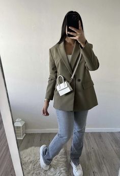 Khaki Blazer Outfit Women, Khaki Blazer Outfit, Zara Outfit Ideas, Blazer Outfits For Women, Loungewear Outfits