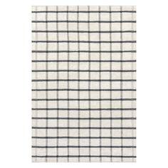 a white and black plaid rug on a white background