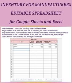 the inventory spreadsheet for google sheets and excel