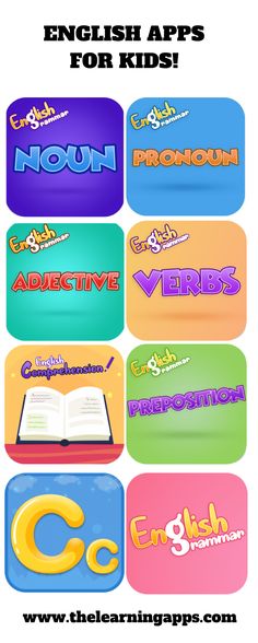 the english app for kids is shown with different logos and font styles on it's screen