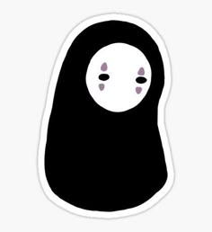 a black and white sticker with two eyes in the shape of a spirited ghost