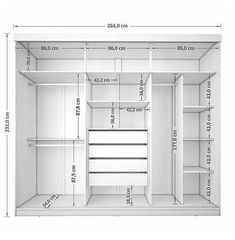 an open refrigerator with measurements for the door and shelves