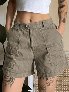 Solid Color Multi Pocket Shorts Denim Straight Leg Cargo Shorts - AnotherChill Denim Cargo Shorts, Chunky Belt, Punk Vintage, Denim Cargo, Pop Punk, Cargo Shorts, Straight Leg, Tattoos