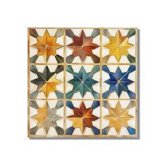 an assortment of multicolored tiles with different shapes and sizes