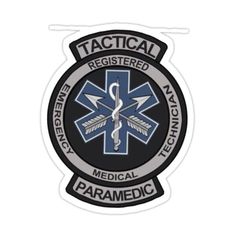 the medical paramedic badge is shown in black and grey with an emt symbol