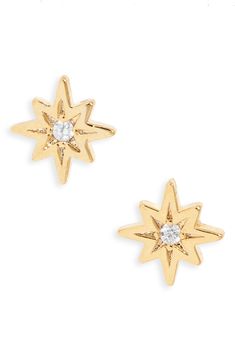 Let these stud earrings guide your sparkling style with their bright cubic zirconia centers. Goldtone plate/cubic zirconia Imported Bar Mix, Gold Star Earrings, Gold Snowflake, Bar Styling, Star Earrings Stud, Star Studs, North Star, Gold Stars, Star Earrings