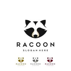 the racoon logo is designed with three different colors and shapes, including black, white