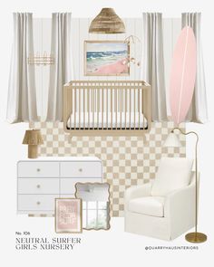 Neutral + pink surfer girl nursery 🏄‍♀️   Nursery baby girl bedroom design decor furniture modern beach coastal island ocean tropical surf surfer   Follow my shop @quarryhausinteriors on the @shop.LTK app to shop this post and get my exclusive app-only content!  #liketkit #LTKBaby #LTKKids #LTKHome @shop.ltk https://liketk.it/4M9An Surfer Girl Nursery, Girl Ocean Nursery