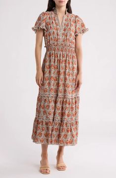 MAX STUDIO Smocked Flutter Sleeve Maxi Dress | Nordstromrack Sleeve Maxi Dress, Max Studio, Maxi Dress With Sleeves, Flutter Sleeve, Smocking, Nordstrom Rack, Split, Short Sleeves, Nordstrom