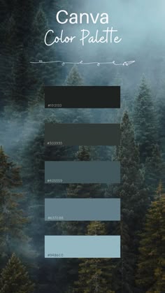 the color palette for canva is shown in blue and green, with pine trees