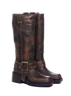 Vic Matie' brown Saddle boots, square toe, leather upper, elasticized model, lateral buckleComposition: 1005leather Upper/rubber Sole Western Brown Moto Boots With Buckle Closure, Western Style Brown Moto Boots With Buckle Closure, Western Leather Knee-high Boots Medium Width, Brown Snip Toe Moto Boots For Fall, Leather Boots With Leather Backing For Fall, Fall Leather Boots With Leather Backing, Western Bridle Leather Boots For Fall, Brown Rugged Leather Heeled Boots, Rugged Brown Leather Heeled Boots