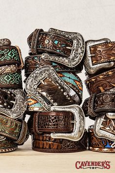 Belts on belts on belts Cowboy Belts, Concho Belts, Western Boots Outfit, Custom Leather Belts, Cowgirl Belts, Tooled Leather Belts, Bling Jeans, Cowboy Belt