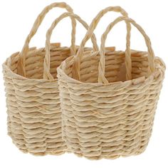 two woven baskets with handles on white background