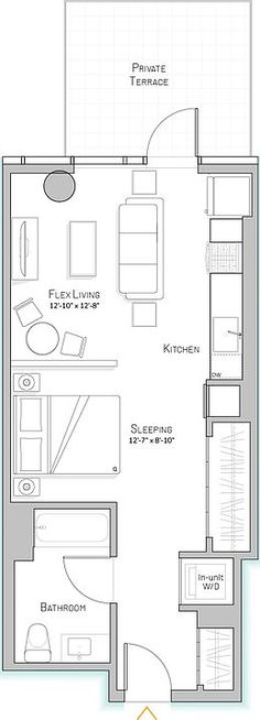 the floor plan for a two bedroom apartment with an attached kitchen and living room area