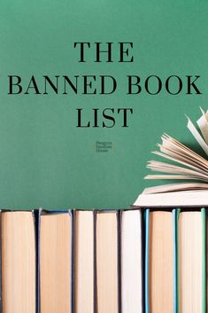 the banned book list is stacked on top of each other in front of a green background