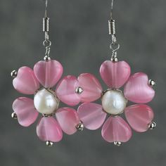 Earrings dangle pearl flower floral beaded for by AniDesignsllc, $12.95 Cheap Flower Earrings With Dangling Beads, Earrings Bridesmaid, Beaded Drop Earrings, Pearl Earrings Dangle, Pearl Flower, Diy Schmuck, Beads And Wire, Matching Necklaces, Beaded Jewelry Diy