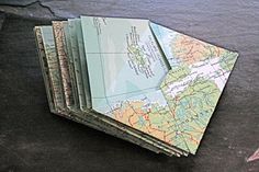 Envelopes made out of maps. It would be a cute idea to make these with maps from the place you are sending them from, while traveling. Map Crafts, Face Mapping, Map Projects, Handmade Envelopes, Envelope Art, Old Maps, Mail Art, Paper Projects, Book Crafts