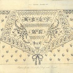 an old piece of cloth with designs on the top and bottom, in black ink